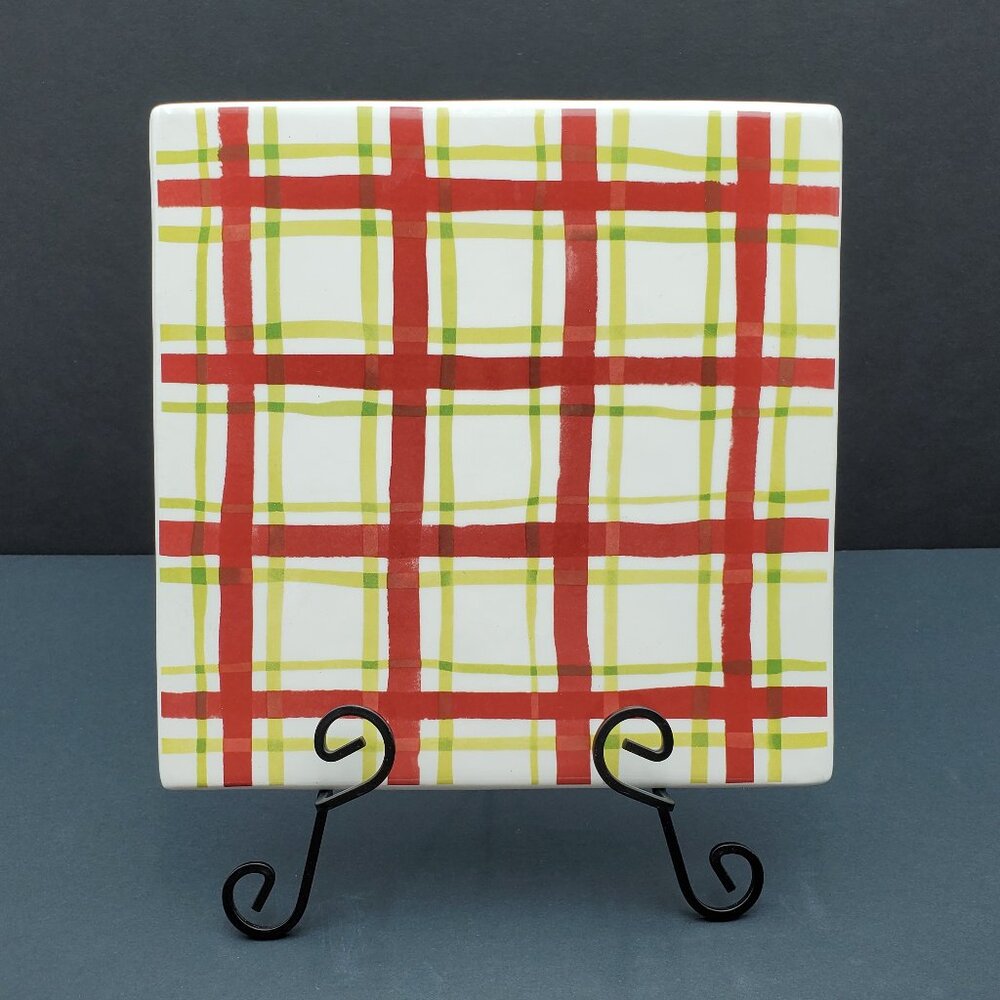 Crate & Barrel Plaid Trivet Crate&Barrel Holiday Red Green Checked Trivet